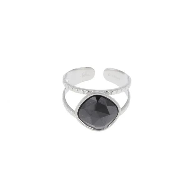 Sormus, BOHM PARIS | Bague Léa rhodium avec crystal noir