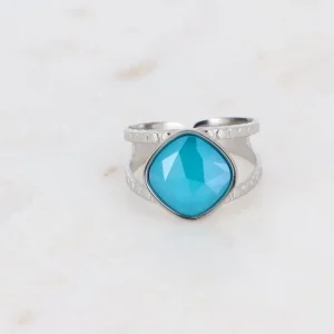 Sormus, BOHM PARIS | Bague Léa rhodium avec crystal azure blue