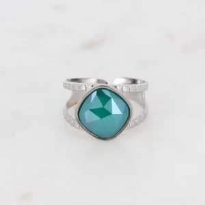 Sormus, BOHM PARIS | Bague Léa rhodium avec crystal royal green