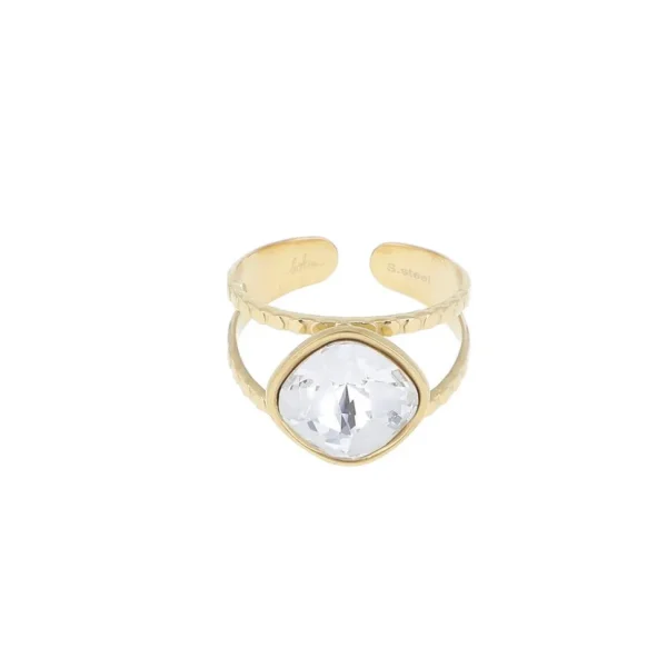Sormus, BOHM PARIS | Bague Léa dorée avec clair crystal