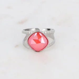 Sormus, BOHM PARIS | Bague Léa rhodium avec crystal light coral