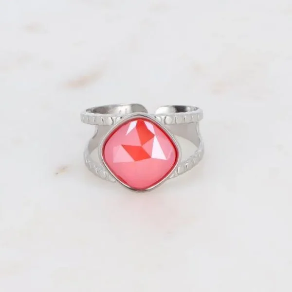 Sormus, BOHM PARIS | Bague Léa rhodium avec crystal light coral