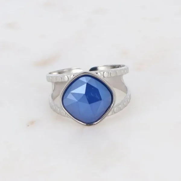 Sormus, BOHM PARIS | Bague Léa rhodium avec crystal royal blue