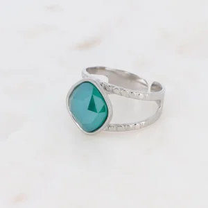 Sormus, BOHM PARIS | Bague Léa rhodium avec crystal royal green