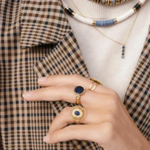 Sormus, BOHM PARIS | Bague Luce -dorée avec pierre de sable bleu