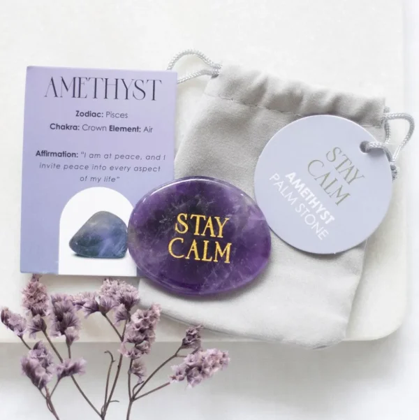 Stay Calm Amethyst -ametisti kämmenkivi "pysy tyynenä"