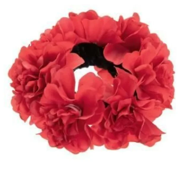 SUGAR SUGAR, Hawaii Scrunchie -tummanpunainen kukkahiusdonitsi