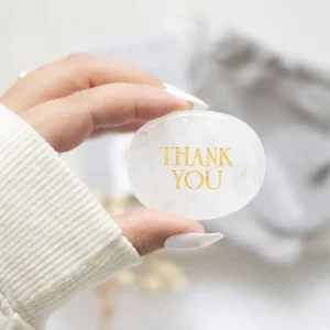 Thank You Clear Quartz -vuorikristalli kämmenkivi "kiitos"