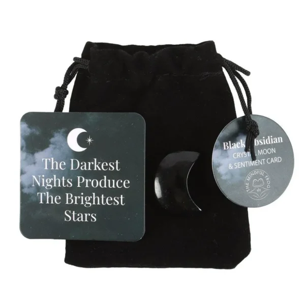 The Darkest Nights -obsidiaani kuunsirppi onnenkivi lahjapussissa