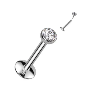 Titaani labret, CZ Convex Basic -kimaltava labret 3mm pallolla (hopea)
