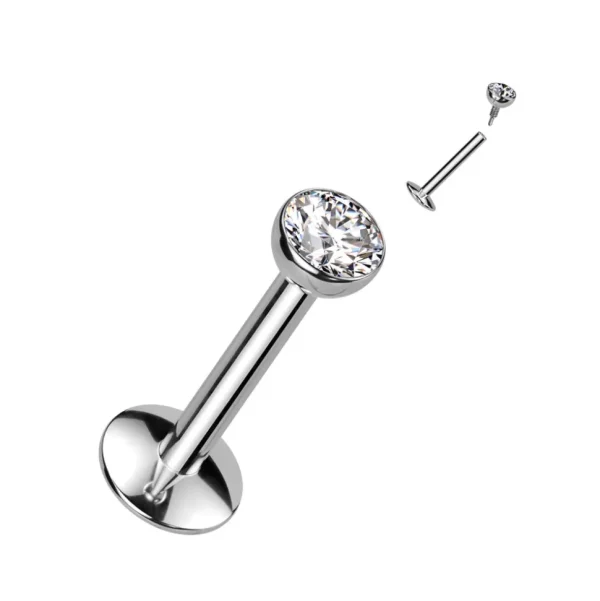 Titaani labret, CZ Convex Basic -kimaltava labret 3mm pallolla (hopea)
