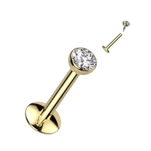 Titaani labret, CZ Convex Basic -kimaltava labret 3mm pallolla (kulta)