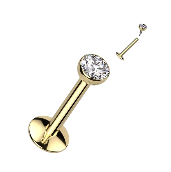 Titaani labret, CZ Convex Basic -kimaltava labret 3mm pallolla (kulta)