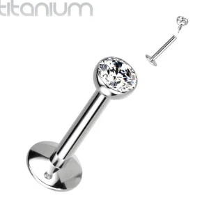 Titaani labret, CZ Convex Basic -kimaltava labret 3mm pallolla (hopea)