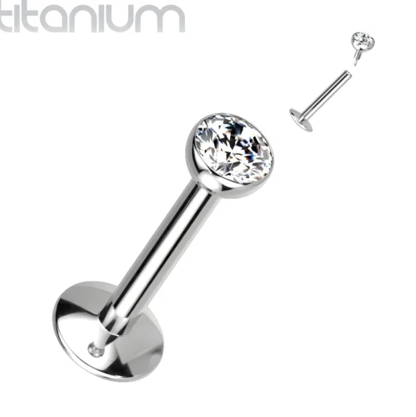 Titaani labret, CZ Convex Basic -kimaltava labret 3mm pallolla (hopea)