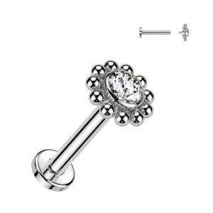 Titaani rustokoru/traguskoru, Beaded Edge CZ Top in Silver