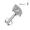 Titaani rustokoru/traguskoru, Teardrop Top -kimaltava labret (hopea)