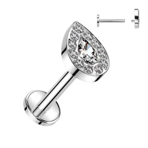 Titaani rustokoru/traguskoru, Teardrop Top -kimaltava labret (hopea)