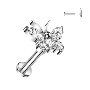 Titaani rustokoru/traguskoru, Butterfly Top -kimaltava labret (hopea)