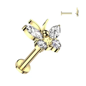 Titaani rustokoru/traguskoru, Butterfly Top -kimaltava labret (kulta)