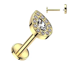 Titaani rustokoru/traguskoru, Teardrop Top -kimaltava labret (kulta)