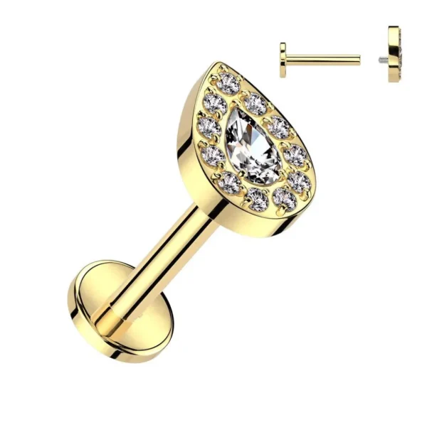 Titaani rustokoru/traguskoru, Teardrop Top -kimaltava labret (kulta)