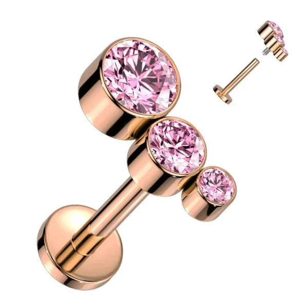 Titaani rustokoru/traguskoru, Triple CZ -kimaltava labret (ruusukulta)