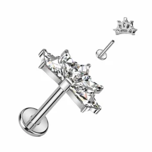Titaani rustokoru/traguskoru, 5 CZ Fan Top -kimaltava labret (hopea)