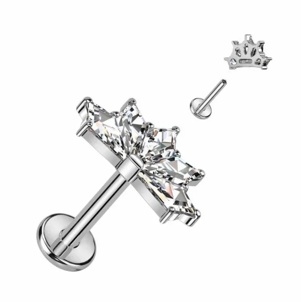 Titaani rustokoru/traguskoru, 5 CZ Fan Top -kimaltava labret (hopea)