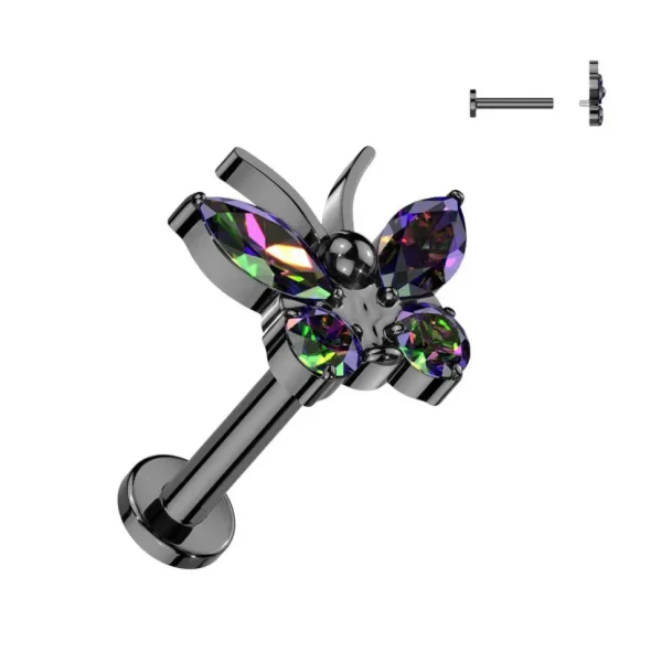 Titaani rustokoru/traguskoru, Butterfly -kimaltava labret (musta)