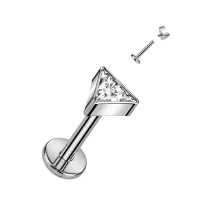 Titaani rustokoru/traguskoru, CZ Triangle -kimaltava labret (hopea)