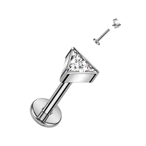 Titaani rustokoru/traguskoru, CZ Triangle -kimaltava labret (hopea)