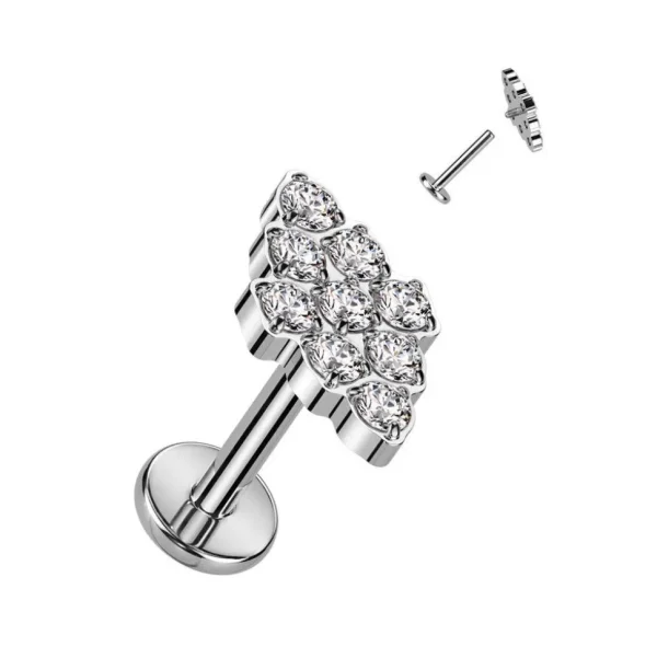 Titaani rustokoru/traguskoru, Diamond CZ -kivellinen labret (hopea)