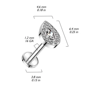 Titaani rustokoru/traguskoru, Teardrop Top -kimaltava labret (hopea)