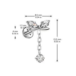Titaani rustokoru/traguskoru, Bow Top -kimaltava labret (hopea)