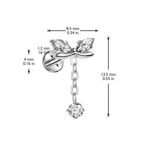 Titaani rustokoru/traguskoru, Bow Top -kimaltava labret (hopea)