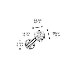 Titaani rustokoru/traguskoru, Small Heart CZ Top in Silver