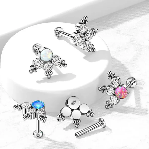 Titaani rustokoru/traguskoru, Opal Cluster -labret (peacock blue)