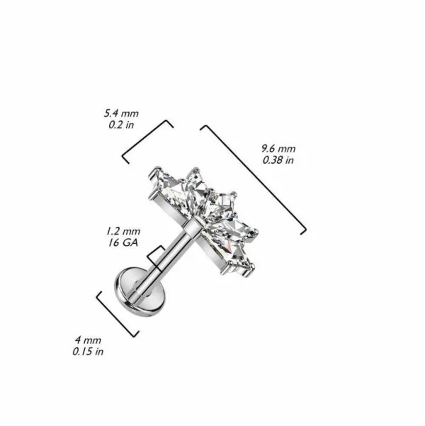 Titaani rustokoru/traguskoru, 5 CZ Fan Top -kimaltava labret (hopea)