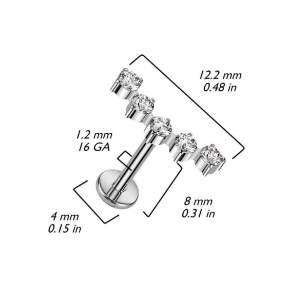 Titaani rustokoru/traguskoru, Curved CZ -kaareva labret (kulta)