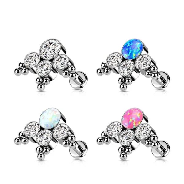 Titaani rustokoru/traguskoru, Opal Cluster -labret (peacock blue)