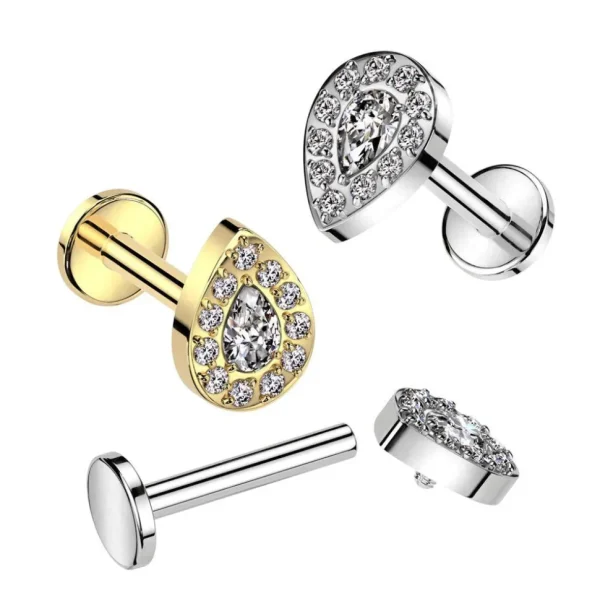 Titaani rustokoru/traguskoru, Teardrop Top -kimaltava labret (kulta)