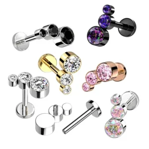 Titaani rustokoru/traguskoru, Triple CZ -kimaltava labret (ruusukulta)