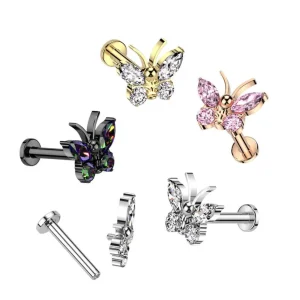 Titaani rustokoru/traguskoru, Butterfly -kimaltava labret (musta)