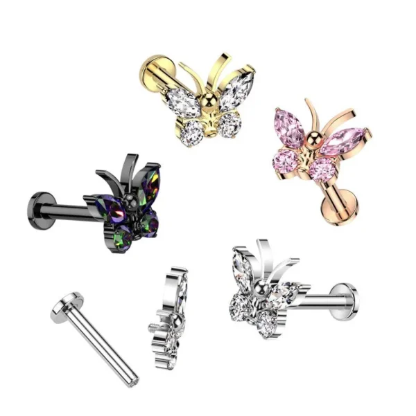 Titaani rustokoru/traguskoru, Butterfly -kimaltava labret (musta)