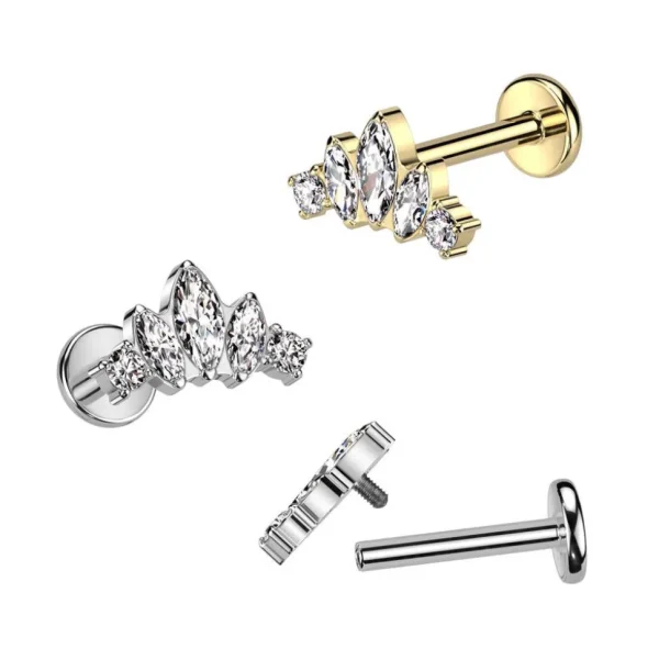 Titaani rustokoru/traguskoru, Mini Marquise -kimaltava labret (kulta)