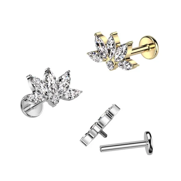 Titaani rustokoru/traguskoru, Marquise Lily -kimaltava labret (kulta)