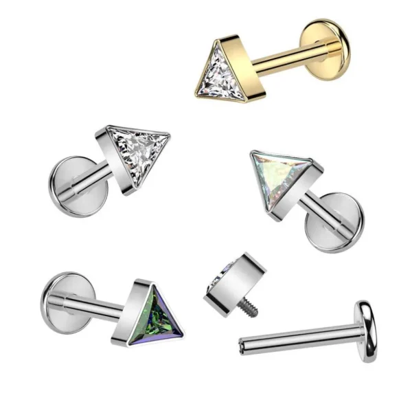 Titaani rustokoru/traguskoru, CZ Triangle -kimaltava labret (hopea)