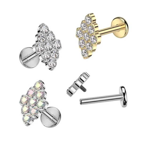Titaani rustokoru/traguskoru, Diamond CZ -kivellinen labret (hopea)