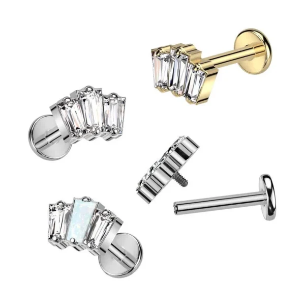 Titaani rustokoru/traguskoru, Baguette Mini -kimaltava labret (hopea)
